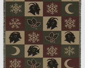 Krampus Woven Blanket: Gothic Checkerboard Christmas Throw