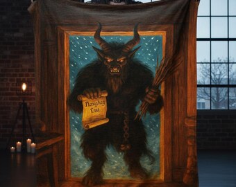 Stay Naughty Krampus Throw Blanket, Gothic Christmas Decor, Soft Velveteen Winter Gift