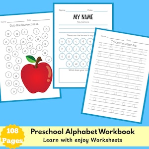 108 Pages Uppercase and Lowercase Alphabet Tracing Worksheets | Printable Preschool-Kindergarten Handwriting Coloring Letter