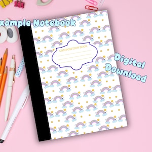 Composition Book Covers, Kawaii Rainbow Print, Back To School Printable, Digital Download