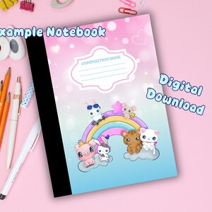 Composition Book Covers, Kawaii Character, Back To School Printable , Digital Download