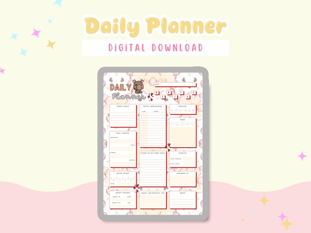 Kawaii Capybara Daily Planner, Theme (digital Download - Etsy