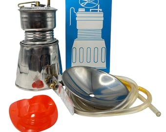 Lámpara de gas acetileno vintage de acero inoxidable - Lámpara de minero de carburo NOS con caja
