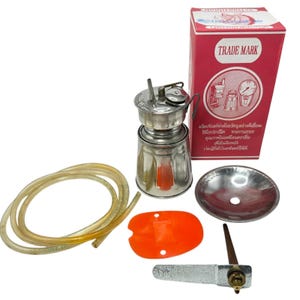 Vintage Thaise hardmetalen mijnwerkerslamp – roestvrijstalen acetyleengaslamp (NOS)