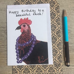 Watercolour Chicken Birthday Card, Humorous Hen Illustration, Card for Her, Blank Inside