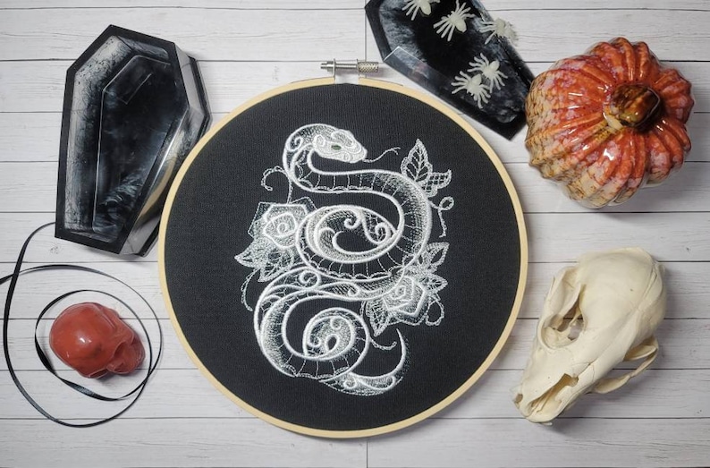 Snake embroidery hoop art