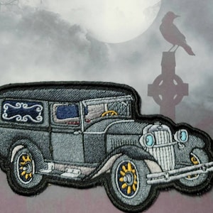 Embroidered Hearse Patch: Vintage Car Applique