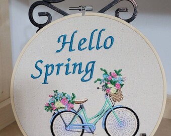 Hello Spring embroidered wall art