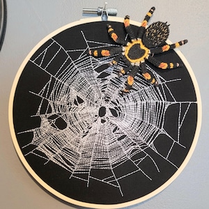 Broderad konst med spindelnät. Färdig.