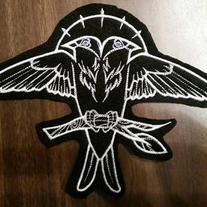 Two-Headed Bird Patch: Embroidered Iron-On Applique