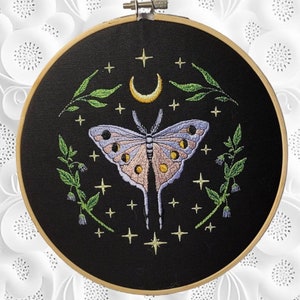 Moon moth embroidered art