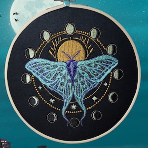 Moon moth embroidered art