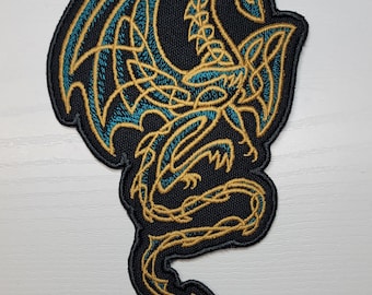 Celtic dragon embroidered patch