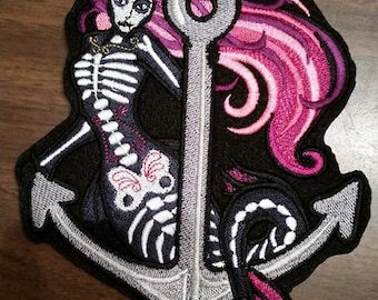 Mermaid skeleton embroidered patch
