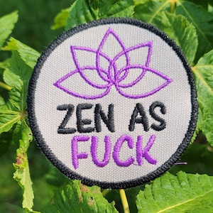 Embroidered Zen Patch: Lotus Flower, Gray Canvas (4 inch)