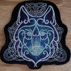 Embroidered Celtic Wolf Patch: Iron-On Applique