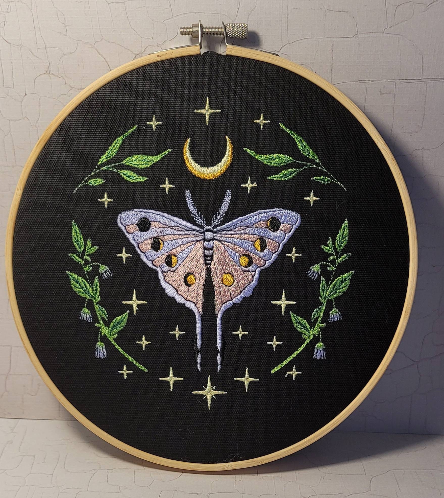 Moon Moth Embroidered Art - Etsy