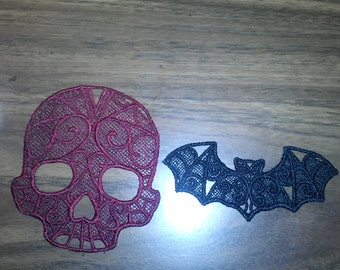 Lace bats, lace skulls,patch,halloween