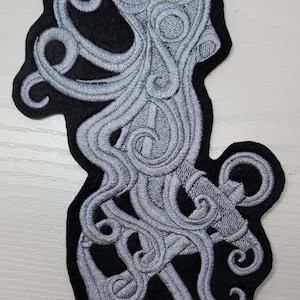 Embroidered Octopus Patch: Grey Nautical Felt Applique