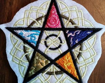 Five Elements Pentagram Patch: Embroidered Felt Applique