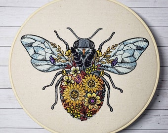 Bee embroidery hoop art
