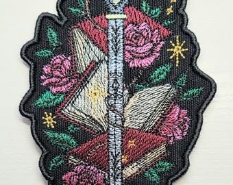 Fairytale books and sword embroidered patch