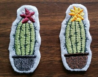 Embroidered Cactus Patch: Iron-On Felt Applique (Set of 2)
