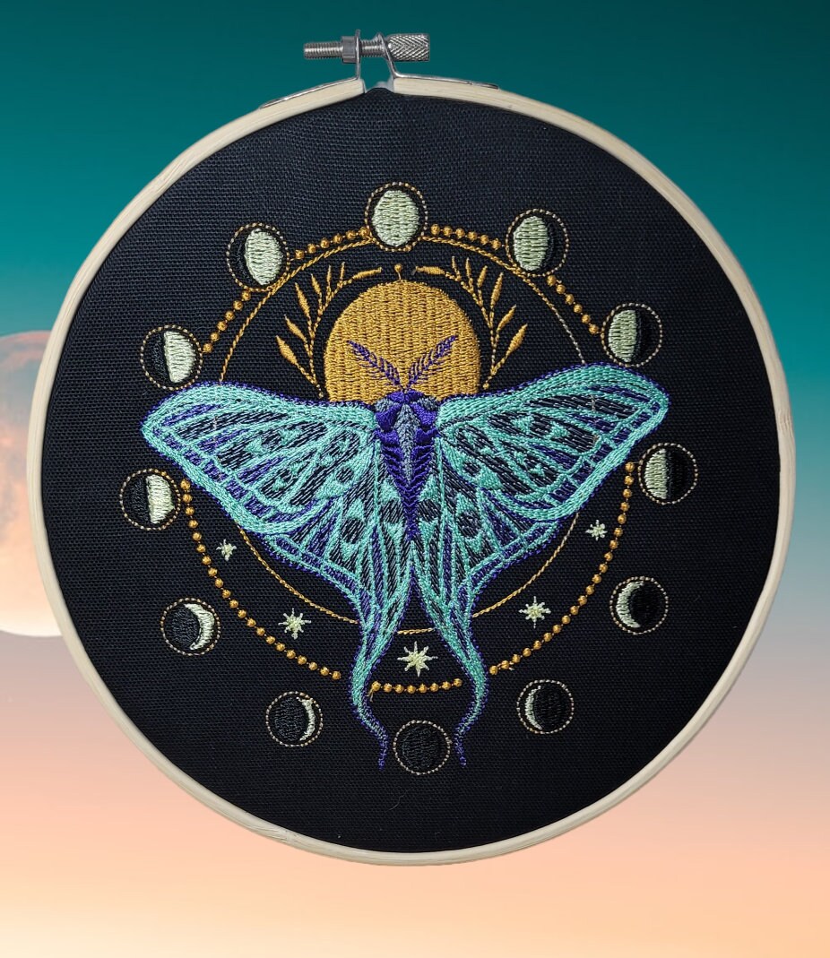 Moon Moth Embroidered Art - Etsy