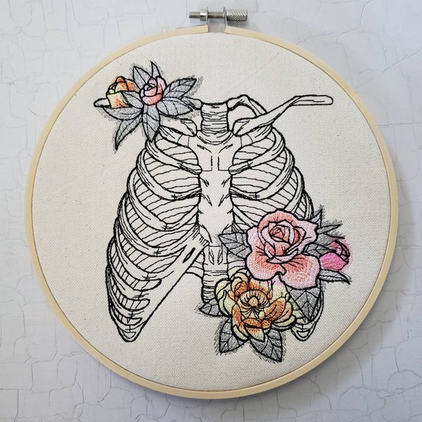 Skeleton embroidery hoop art