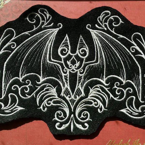 Embroidered Gothic Bat Patch:  Felt Applique