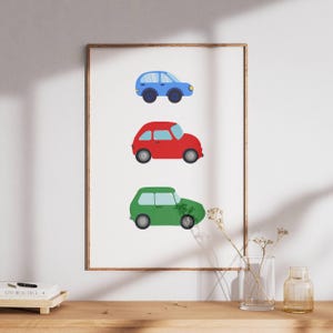 Cute Car Nursery Wall Art, Colorful Vehicle Poster for Kids Room, Baby Boy Girl Bedroom, Playroom Wall Decor