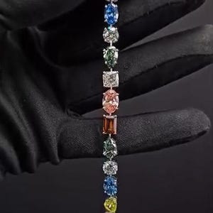 Lab Grown Diamond Tennis Bracelet | Mixed Shape Multicolor Fancy Diamonds, Vintage Style Gold, 14Kt