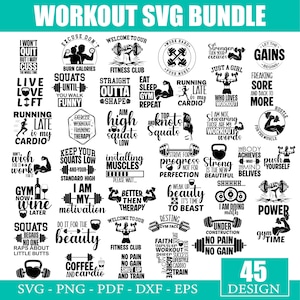 Workout SVG Bundle: Motivational Gym Quotes, Fitness Clipart (Digital Download)