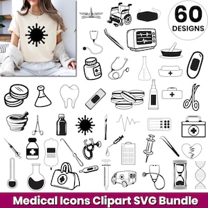 Ensemble de cliparts médicaux icônes, soins infirmiers Clipart SVG, infirmière icônes SVG, clipart médical Svg, Svg médical, hôpital Svg, docteur Bundle Svg