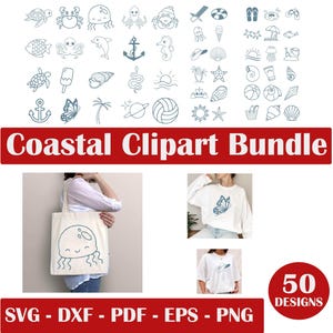 Summer doodle coastal clipart bundle - 50+ Hand Drawn Travel, Food, Beach, Sea Life Illustrations | whimsical clipart | coastal clipart