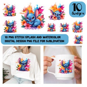 Stitch Png Clipart Bundle, Lilo And Stitch, Stitch Splash And Watercolor Png,High Resolution Png,Wall Art Print,Tshirt Designs, titch Png