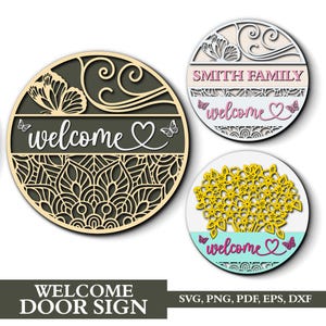 Wildflower Welcome Sign SVG Bundle: Layered Floral Door Hanger (Digital Download