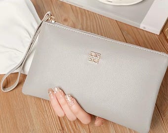 Lange Damen-Geldbörse, geräumige Clutch mit Reißverschluss, Handy-Organizer
