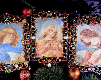Renaissance Angels Plaques with Jeweled Frames--- Set of Three