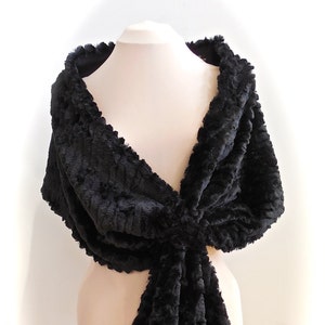 Midnight Black Faux Fur Stole with Loop