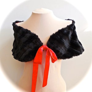 Velvety Black Faux Fur Shoulder Stole