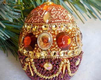 Beaded Egg Ornament in Old World Style--Amber Angels