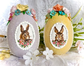 Hand-painted Rabbit Portrait Wooden &quot;Sugar&quot; Egg