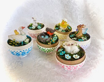 Lace-frosted Paper Mache Eggs with Inside Treasures