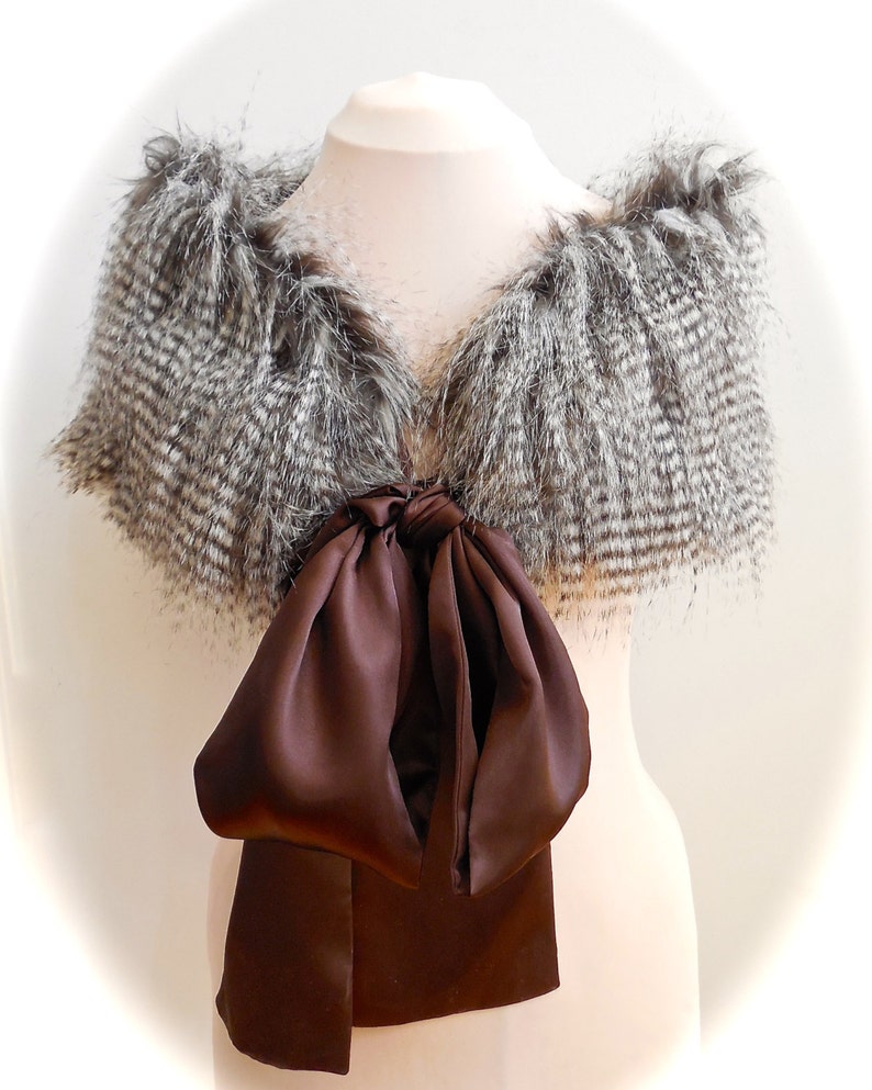 Feathery Faux Fur Shoulder Stole With Chocolate Bow Etsy
