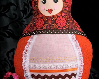 Russian Matroyshka Pillow Doll with Trims and Embroidery --- Sofia