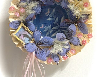 OOAK Floral Wreath with Vintage Plate Center Japanese Flowers