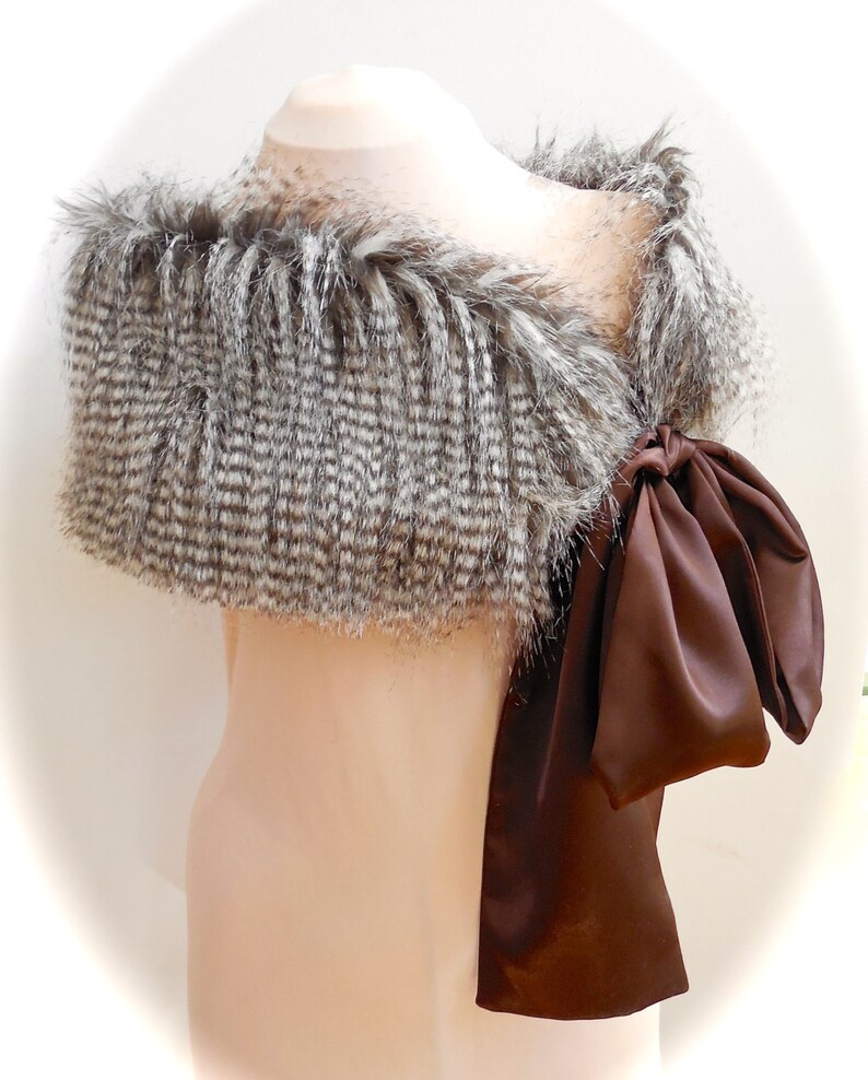 Feathery Faux Fur Shoulder Stole With Chocolate Bow Etsy