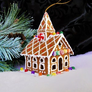 Faux Gingerbread House Church Ornament D