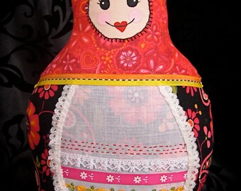 Russian Matroyshka Pillow Doll with Trims and Embroidery --- Katerina